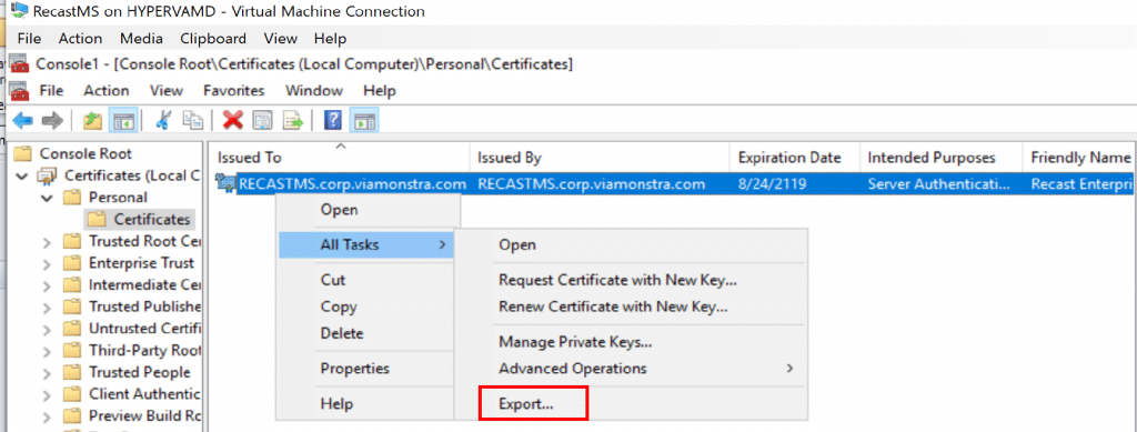 Export the Self-Signed Cert