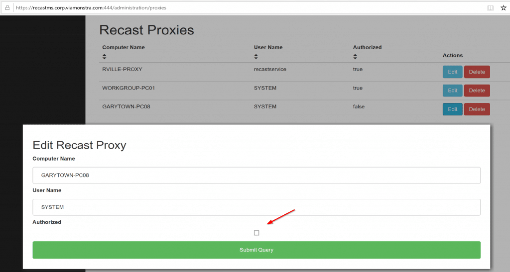 Recast Server Portal -> Proxies