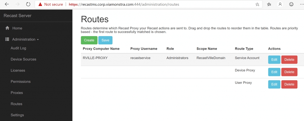 Routes Tab: RVILLE-PROXY which is a Service Account Proxy Type