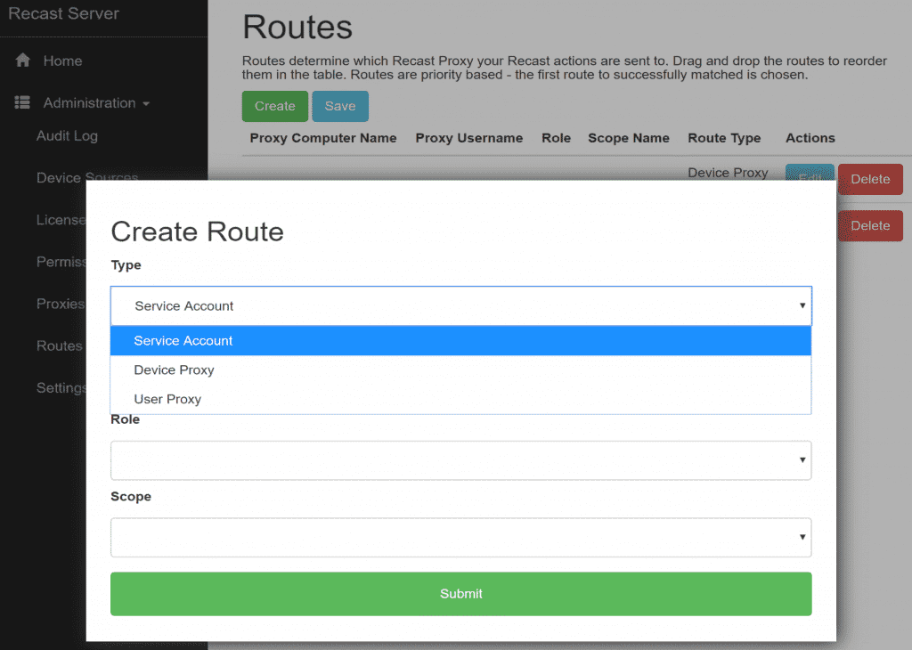 Create Route - Service Account