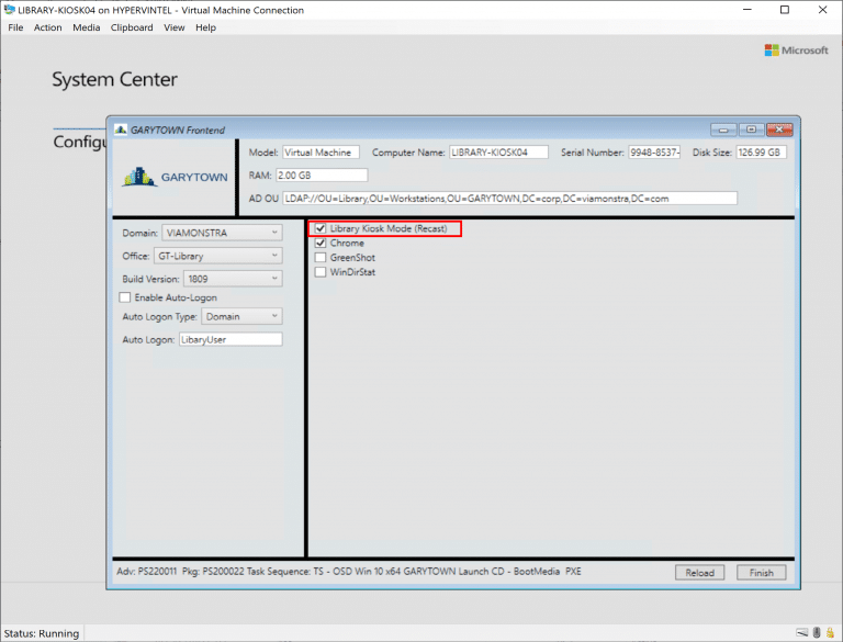 OSD Front End, Setting this as a KIOSK machine to create Variables