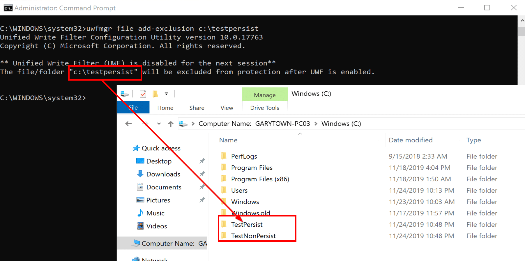 Create two folders, then add the TestPersist to the file exclude list