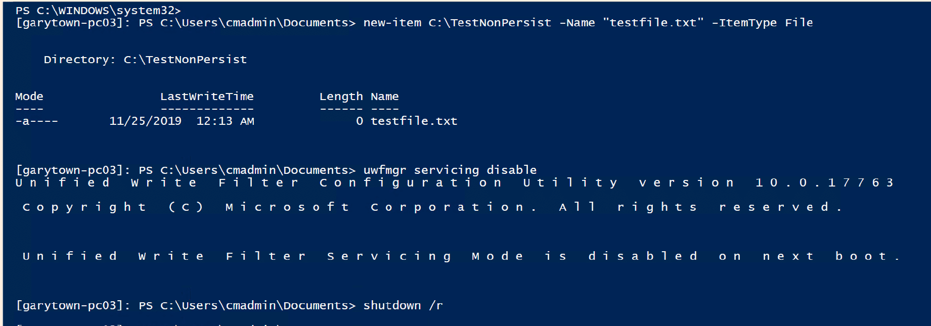 Remote PowerShell to the UWF Machine