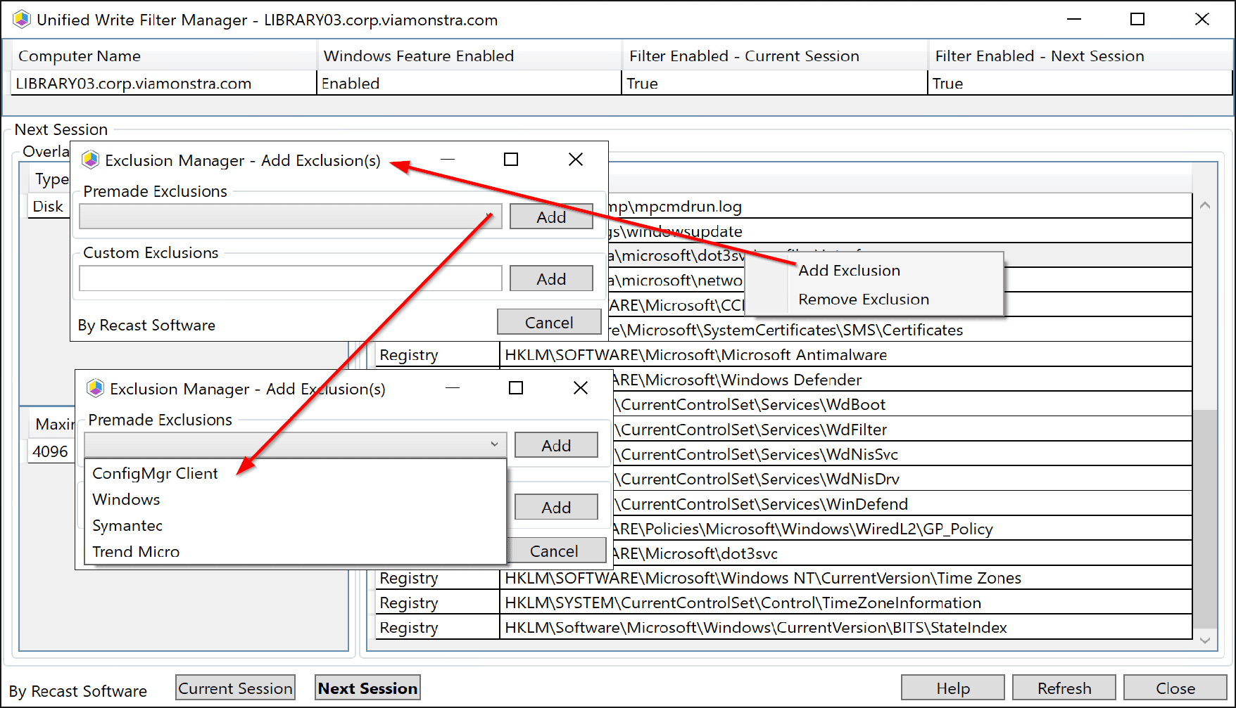 Add and remove exclusions right in the Exclusions portion