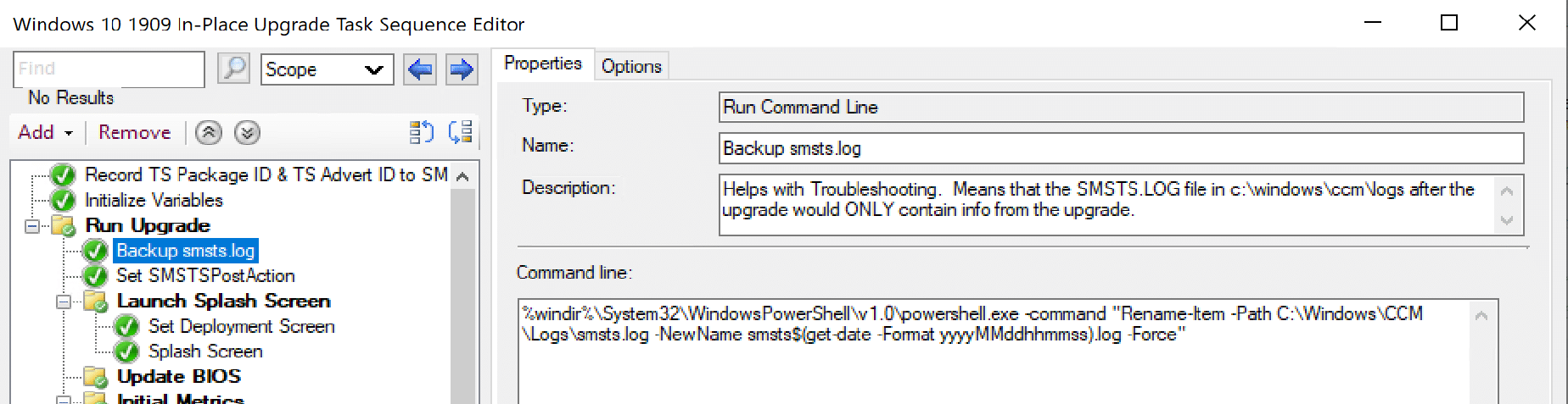 Simple step near start of TS that renames smsts.log