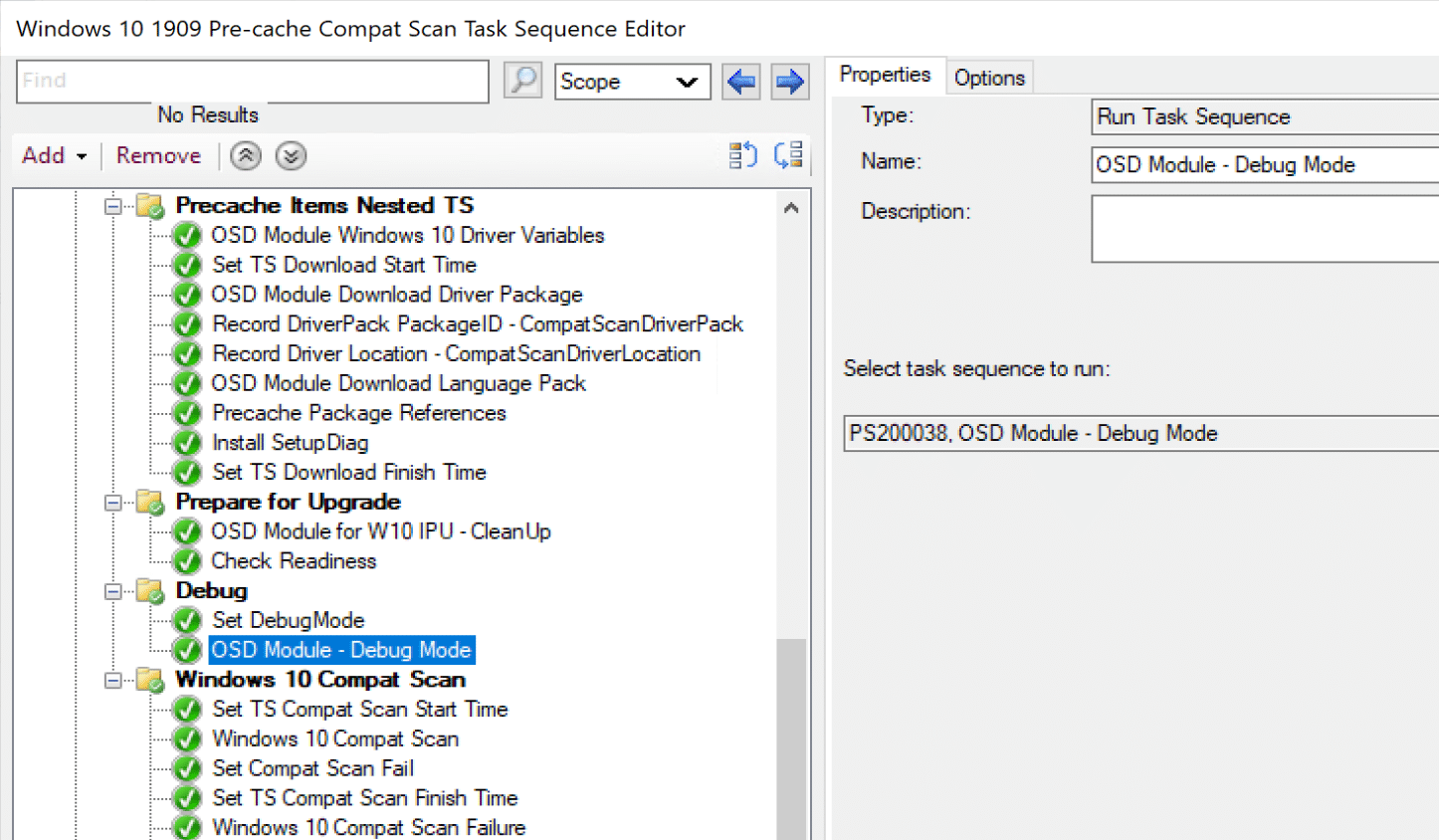 A Task Sequence calling the Debug Task Sequence