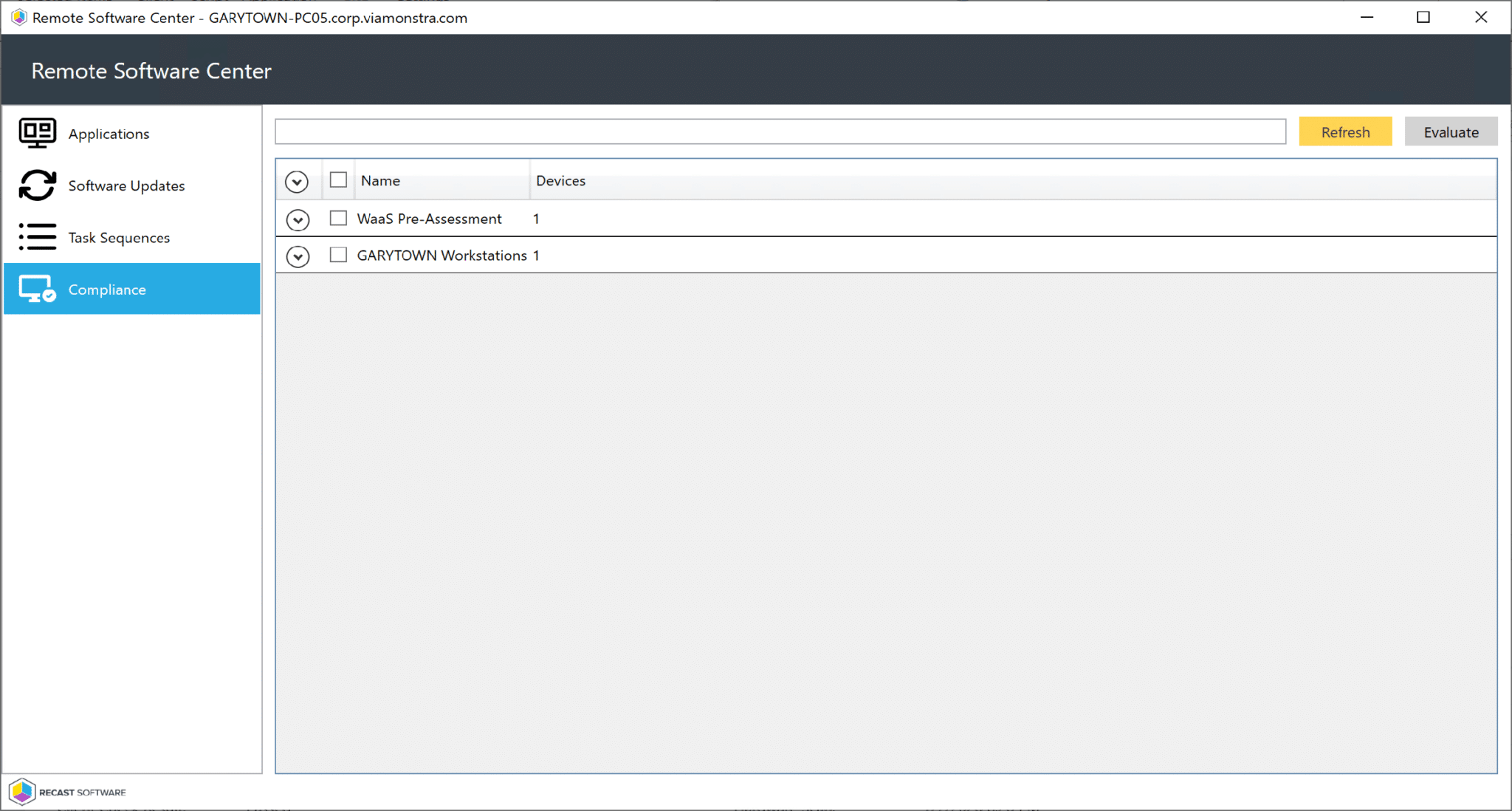 Remote Software Center Compliance Tab