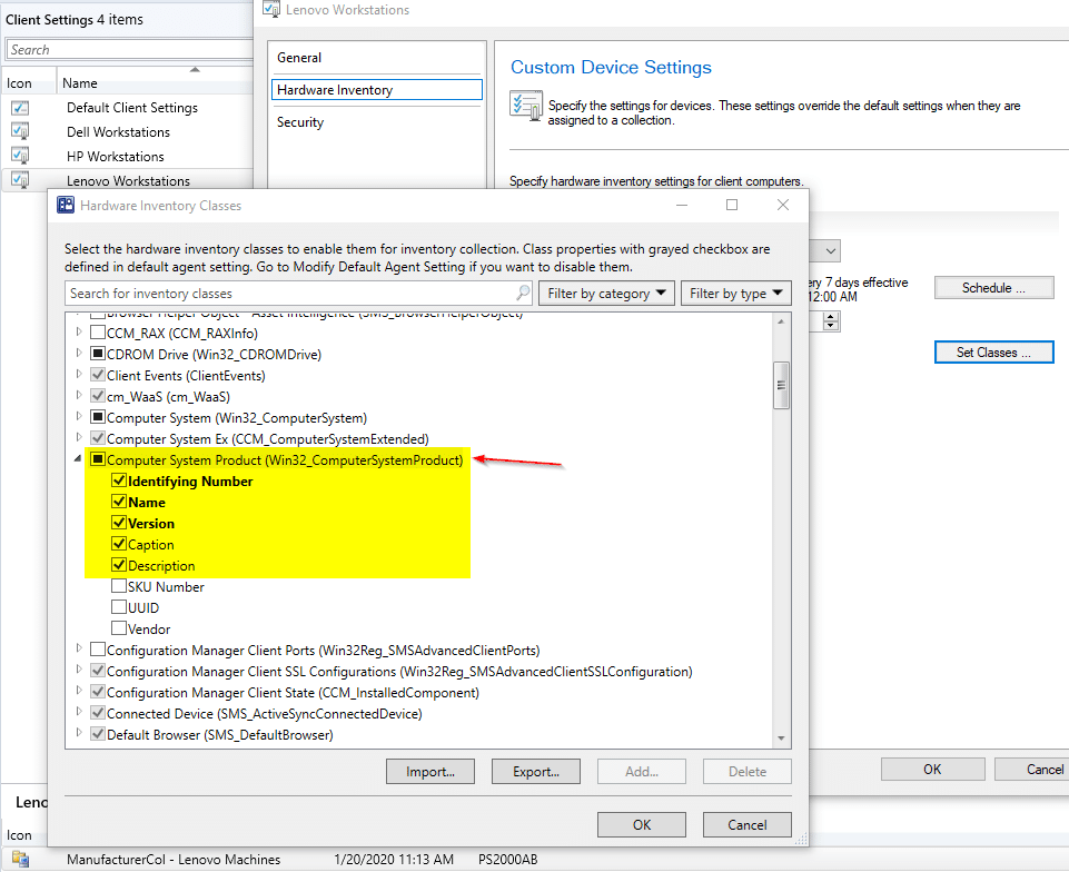 Select Hardware Inventory Classes