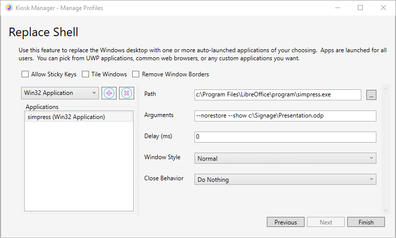 Kiosk Manager Manage Profiles Replace Shell