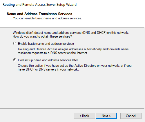 Routing and remote Access server setup wizard