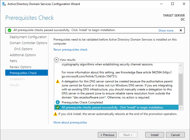 Active Directory Domain Services Configuration Wizard