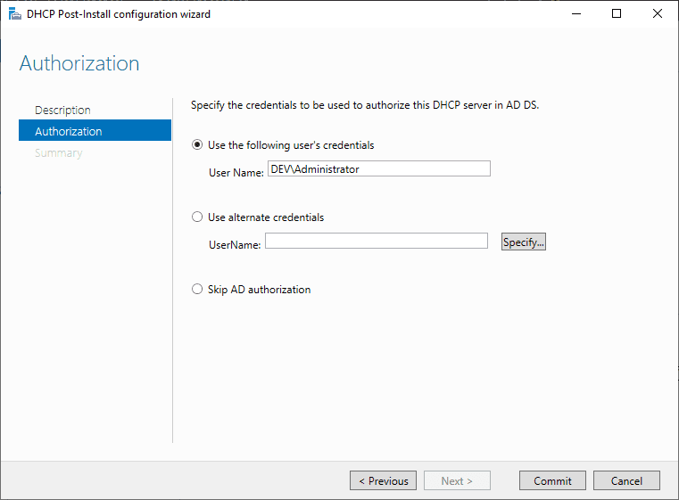 DHCP Post Install Configuration Wizard