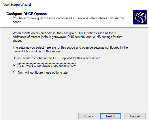 New cope Wizard configure DHCP Options