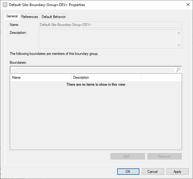 Default Site Boundary Group Properties