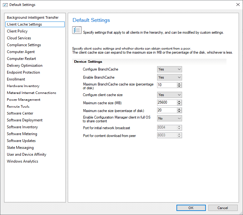 Client Cache Settings