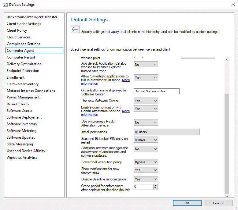 Computer Agent Default Settings