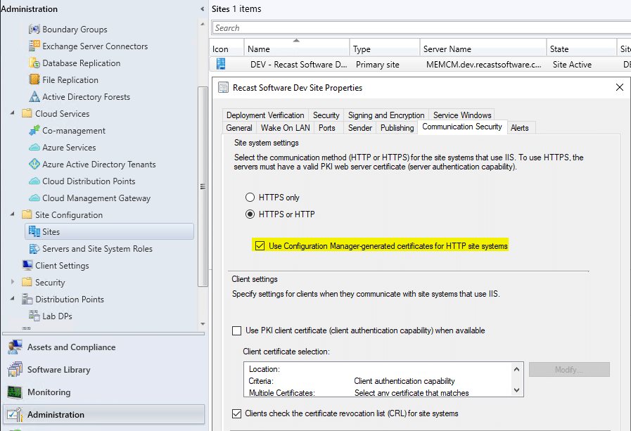 Recast Software Dev Site Properties