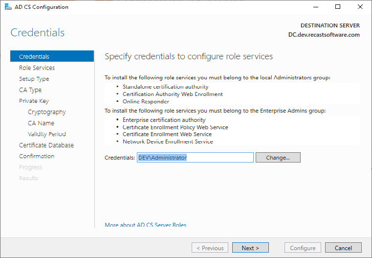 AD CS Configuration