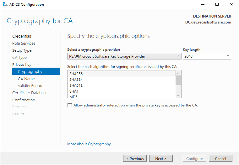 AD CS Configuration Cryptography