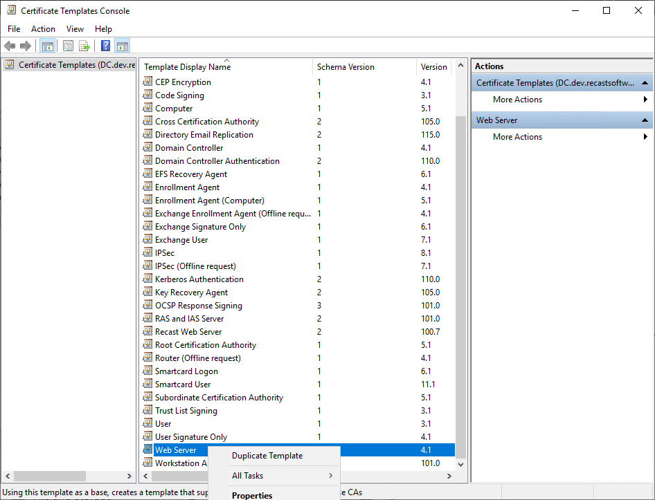 Certificate Template Console