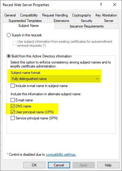 REcast Web Server Properties