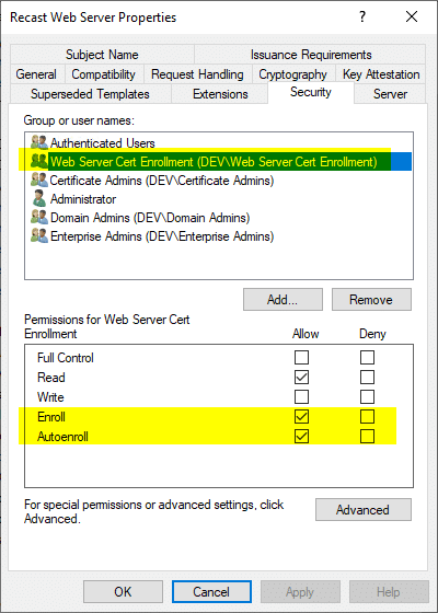 Recast web Server Properties