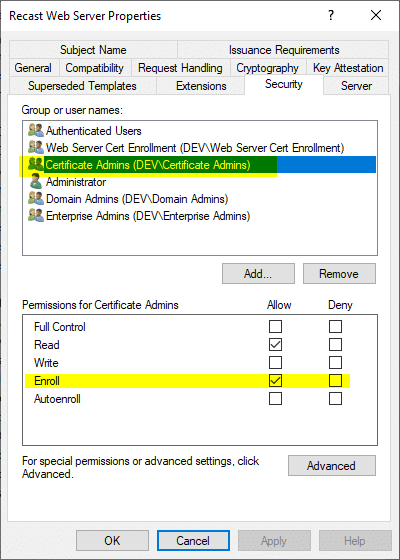 Recast Web Server Properties