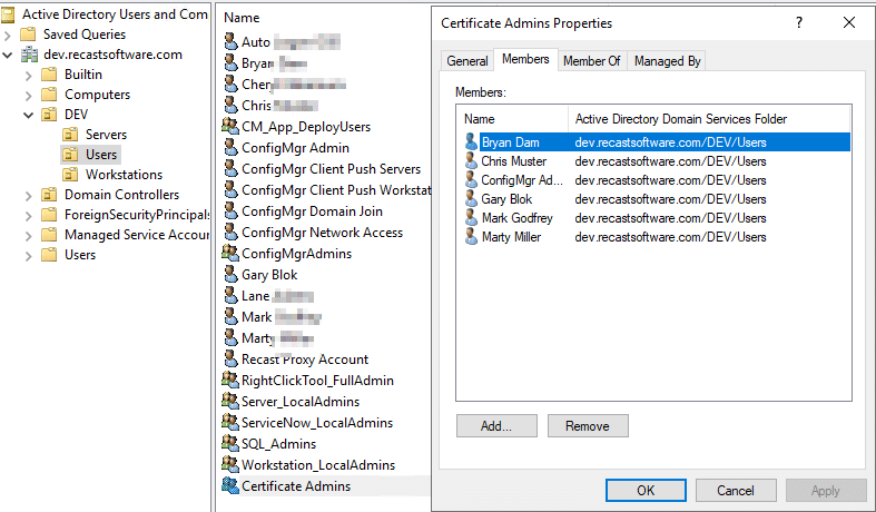 Certificate Admins Properties