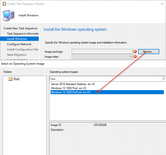 Create Task sequence Wizard Install Windows