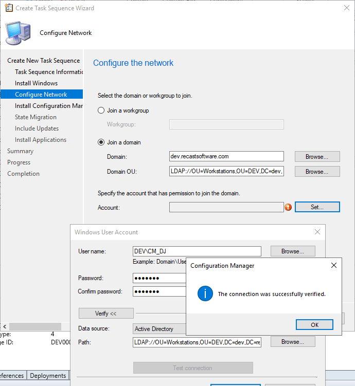 Create Task Sequence Wizard Configure Network