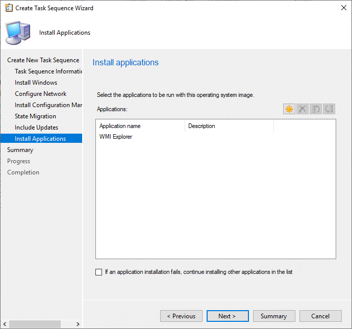 Create Task Sequence Wizard Install Application