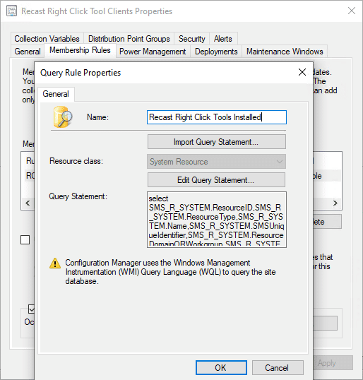 Recast Right Click Tools Query Rule Properties