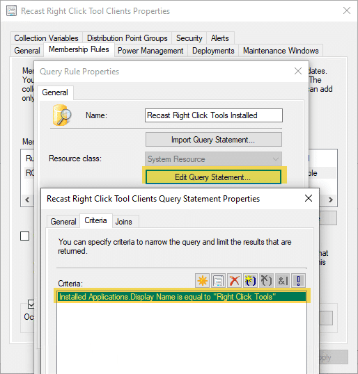 Recast Right Click Tools Query Rule Properties