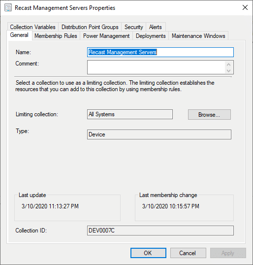 Recast Management Server Properties