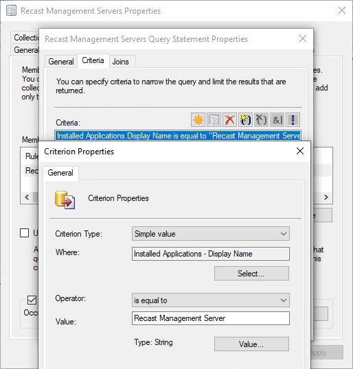 Recast Management Servers Properties