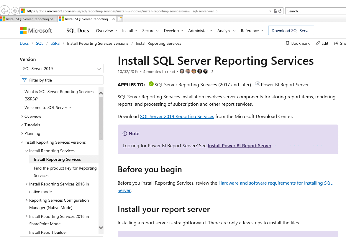 Install SQL Server Reporting Services