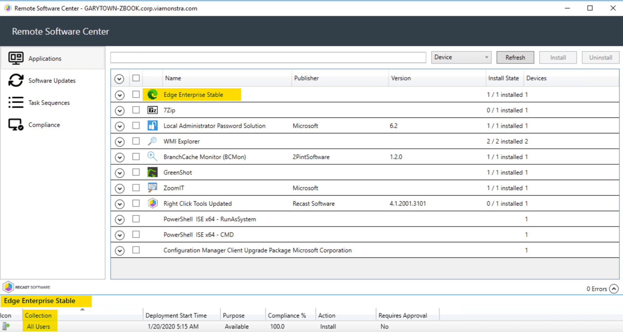 Remote Software Center Application Deployment