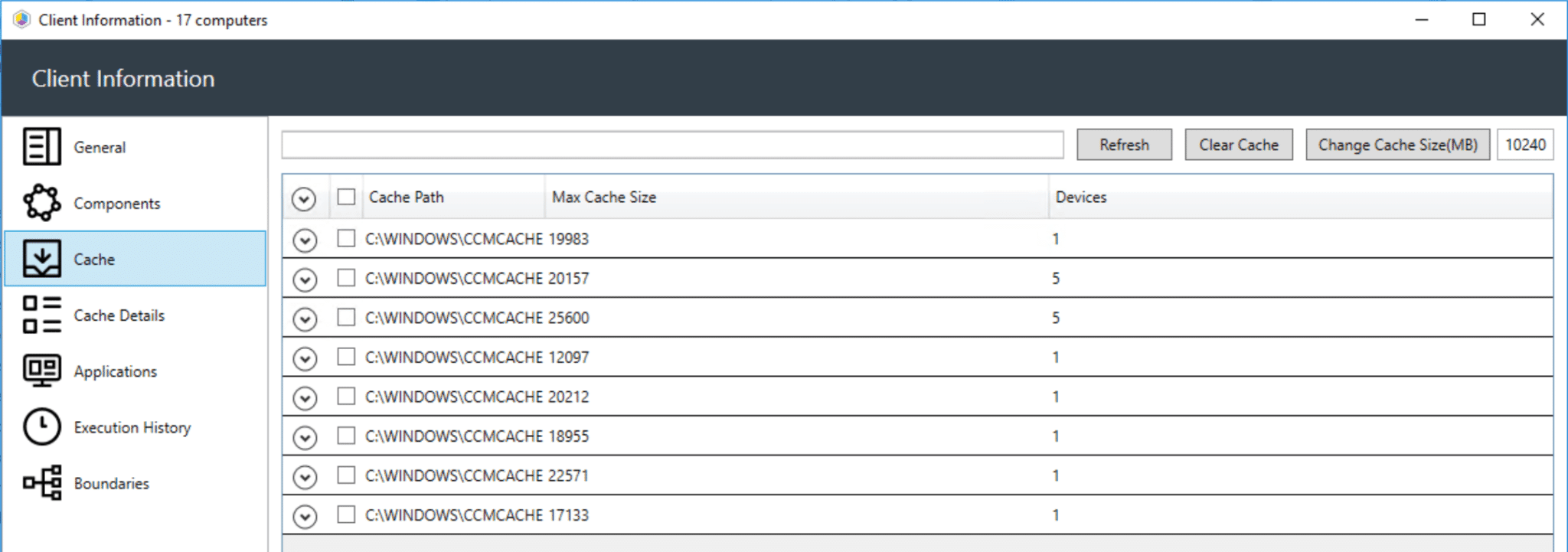 Client Info Cache Size