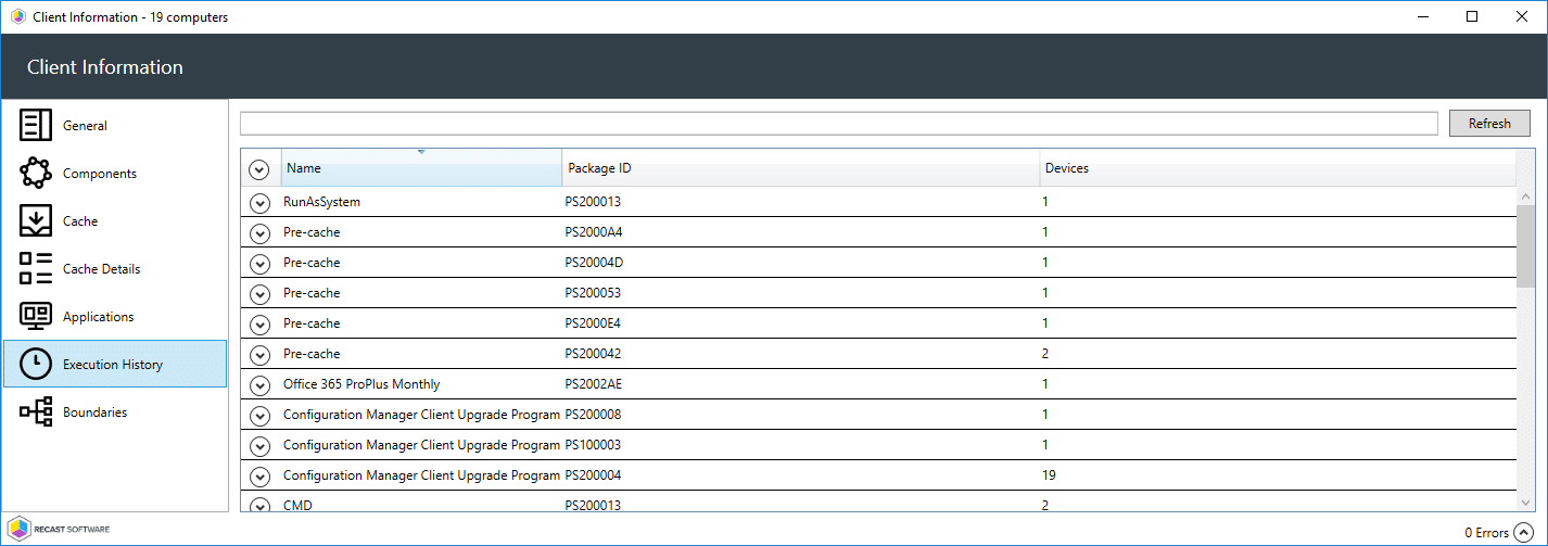 Client info Execution History