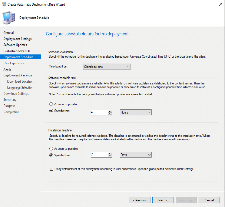 Create Automatic Deployment Rule Wizard Deployment Schedule