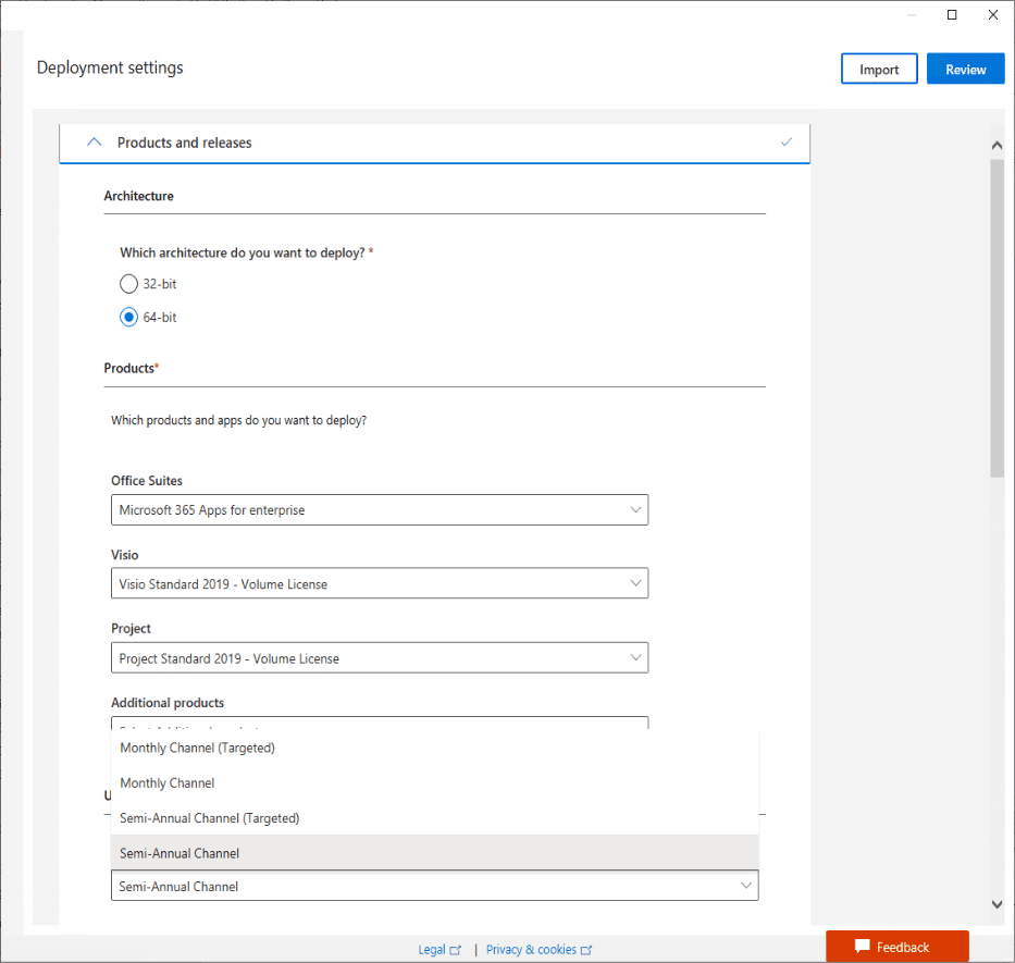 Office 365 Deployment Settings