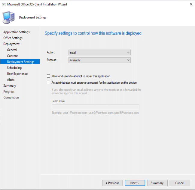 Microsoft Office 365 Deployment Settings