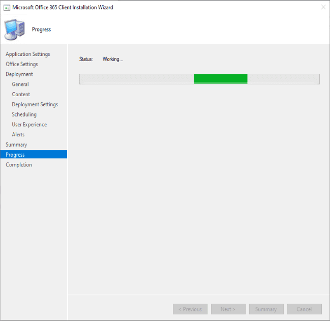 Microsoft Office 365 Client Installation Wizard Progress