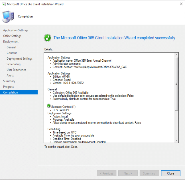 Microsoft Office 365 Client Installation Wizard Completion