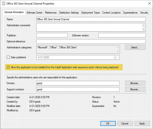 Office 365 Channel Properties