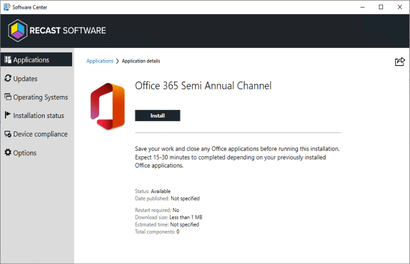 Office 365 Software Center Recast