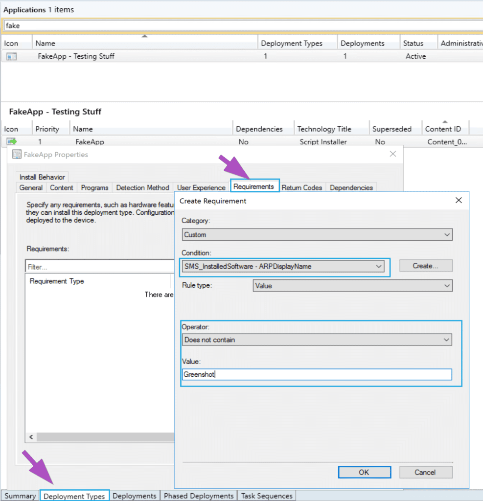 ConfigMgr Global Conditions - Deployment Types and Requirements Tab