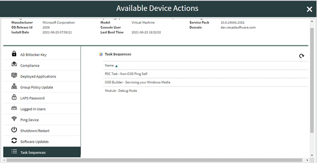 Available Device Actions - Task Sequences