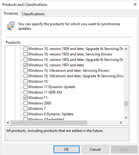 WSUS Server - Products - Update Devices to Windows 11