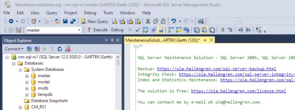 Soluzione di manutenzione SQL Server - Esegui